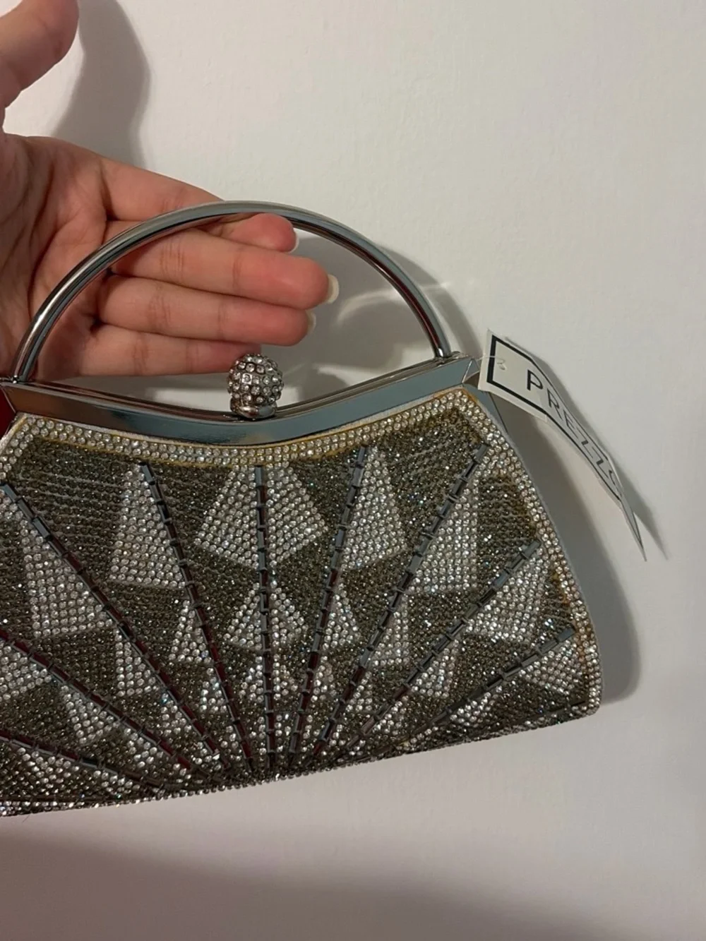 Crystal-Embellished Silver Evening Clutch